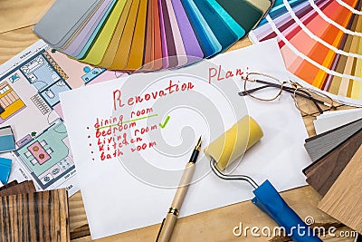 Renovation plan with different colour swatches Stock Photo