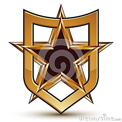 Renowned vector golden star emblem, 3d Vector Illustration