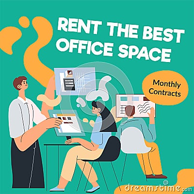 Rent best office space, monthly contracts banner Vector Illustration