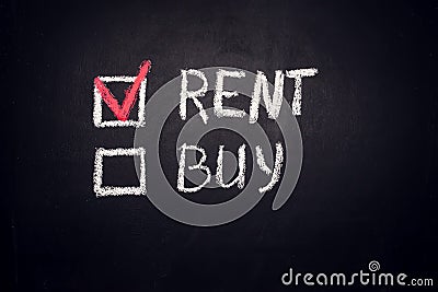 Rent and Buy checkbox on blackboard. Choice concept Stock Photo