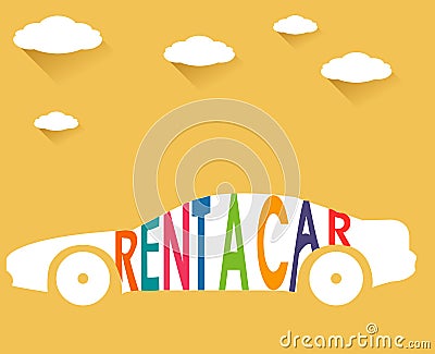 Rent a car, flat color with clouds long shadow illustration Vector Illustration