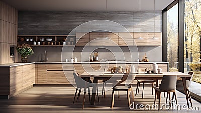 Rent of modern housing sale of new apartment, modern renovation. White furniture with utensils. ai Stock Photo