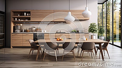 Rent of modern housing sale of new apartment, modern renovation. White furniture with utensils. ai Stock Photo
