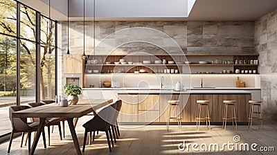 Rent of modern housing sale of new apartment, modern renovation. White furniture with utensils. ai Stock Photo