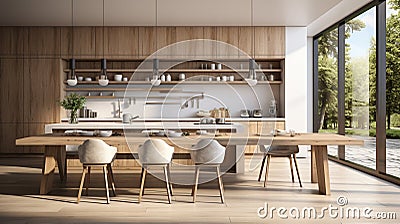 Rent of modern housing sale of new apartment, modern renovation. White furniture with utensils. ai Stock Photo