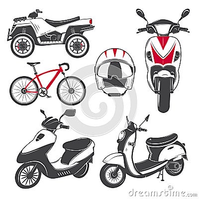 Rent, sale and repair - bicycles, mopeds and scooters. Bicycling Club. Detailed elements. Old retro vintage grunge Vector Illustration