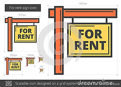 For rent sign line icon. Vector Illustration