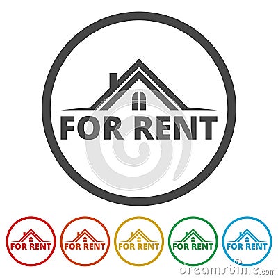 For Rent Sign, Vector icon, 6 Colors Included Vector Illustration