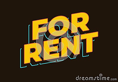 For rent. Text effect in yellow color. 3D look Vector Illustration