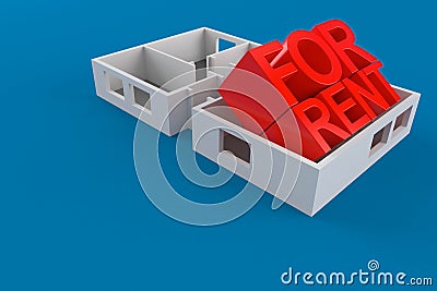 For rent text inside house Cartoon Illustration