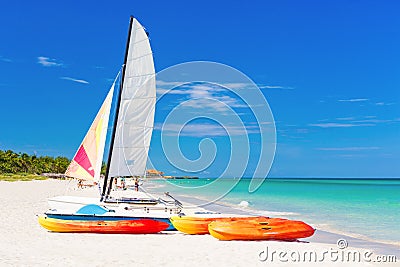 Rental boats at Varadero beach in Cuba Stock Photo