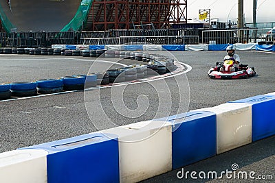 Go cart in a corner of race track Editorial Stock Photo