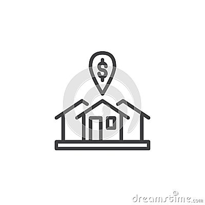Rental house with dollar mark line icon Vector Illustration