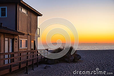 Rental property on the beach in california at sunset Editorial Stock Photo