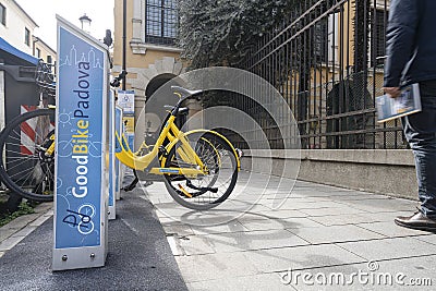 Renting bicycles in Padua, Italy Editorial Stock Photo