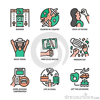 Reopening Country Icons Set Vector Illustration