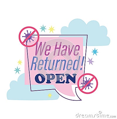 Reopening, we have returned open bubble, stop coronavirus covid 19 Vector Illustration