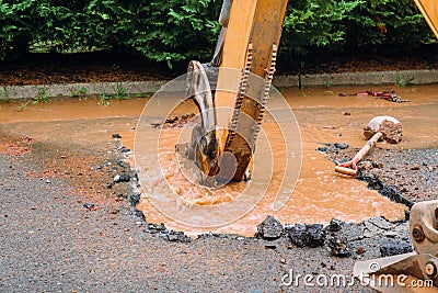 Repair the broken pipe for domestic on the mud ground Stock Photo