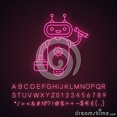 Repair chatbot neon light icon Vector Illustration