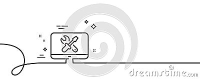 Repair computer line icon. Device service sign. Continuous line with curl. Vector Vector Illustration