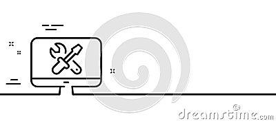 Repair computer line icon. Device service sign. Minimal line pattern banner. Vector Vector Illustration