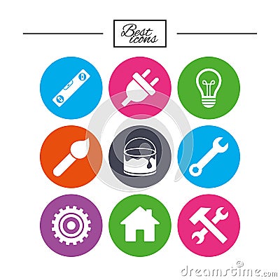 Repair, construction icons. Hammer, wrench tool. Vector Illustration