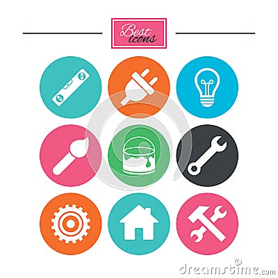 Repair, construction icons. Hammer, wrench tool. Vector Illustration