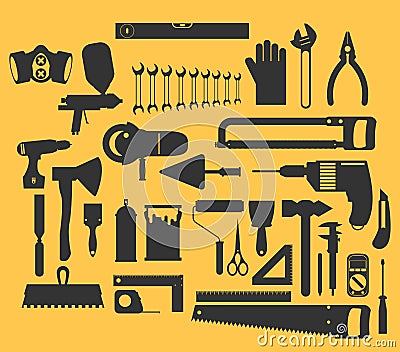 Repair and construction illustration with working tools icons. Vector Illustration