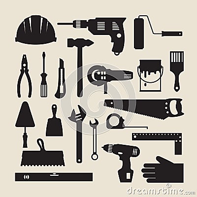 Repair and construction working tools icon set Vector Illustration