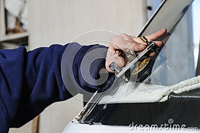 Repair cracked windshield. Stock Photo