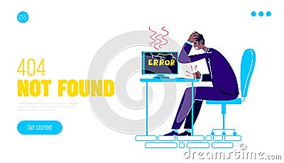 Repair and customization service for office devices landing page with bug on desktop computer Vector Illustration