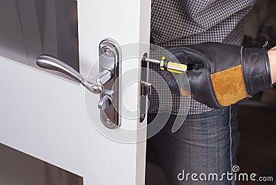 Repair door lock Stock Photo