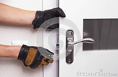 Repair door lock Stock Photo