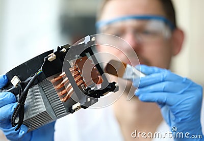 Repair, dust removal brush with electronic device Stock Photo