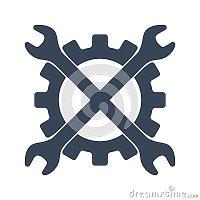 Repair icon. Gear and crossed wrenchs. Creative graphic design logo element. Vector illustration isolated on white background. Vector Illustration