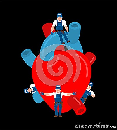 Repair and maintenance of Heart. Medical service. repairs team i Vector Illustration