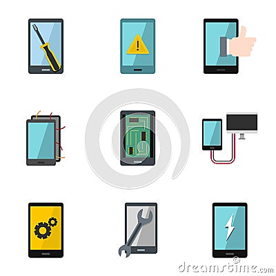 Repair phones fix icon set, flat style Vector Illustration