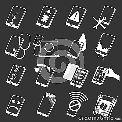 Repair phones fix icons set grey Stock Photo