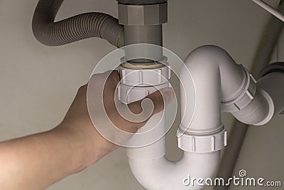 Repair of plumbing pipes Stock Photo