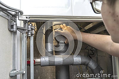 Repair of plumbing pipes Stock Photo
