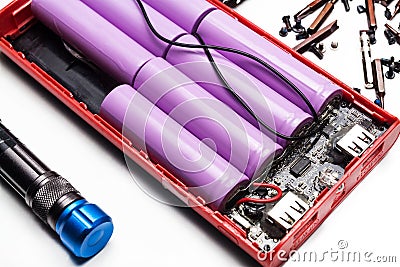 Repair power bank, high current 18650 lithium ion batteries Stock Photo