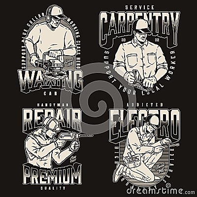 Repair and production monochrome collection Vector Illustration