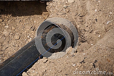 Repair and replacement main pipeline of heating systems, district heating pipes network, water supply or Sewerage in city, Stock Photo