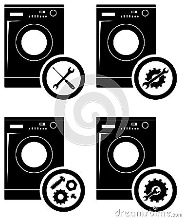 Repair service concept. Simple icons set: wrench, screwdriver, hammer and gear. Mending of refrigerators. Vector Vector Illustration