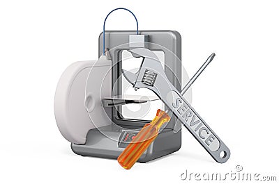 Repair and service of 3D printer, 3D rendering Stock Photo