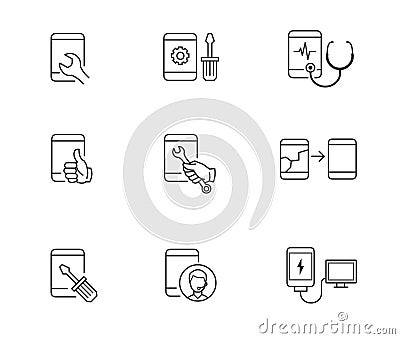 Repair, service and maintenance icons for mobile or smart phone Vector Illustration