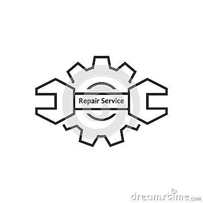 Repair service with thin line wrench and gear Vector Illustration