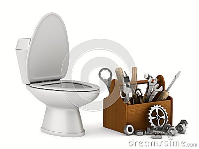 Repair toilet on white background Stock Photo