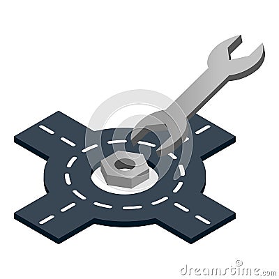 Repair tool icon isometric vector. Stainless steel wrench and metal nut icon Vector Illustration