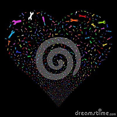 Repair Tools Fireworks Heart Vector Illustration